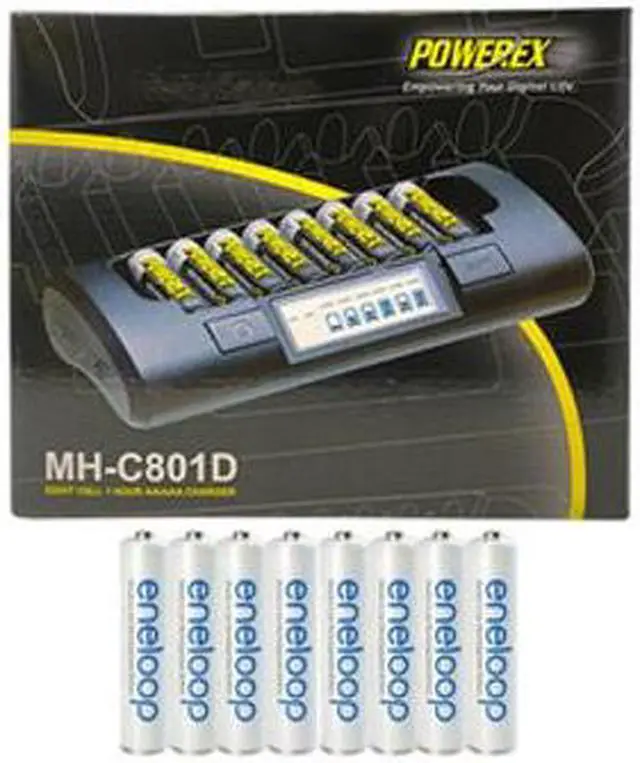 Main image of Powerex MH-C801D 8-Cell Charger & 8 AAA NiMH Panasonic (Sanyo) Eneloop Rechargeable Batteries (800 mAh)