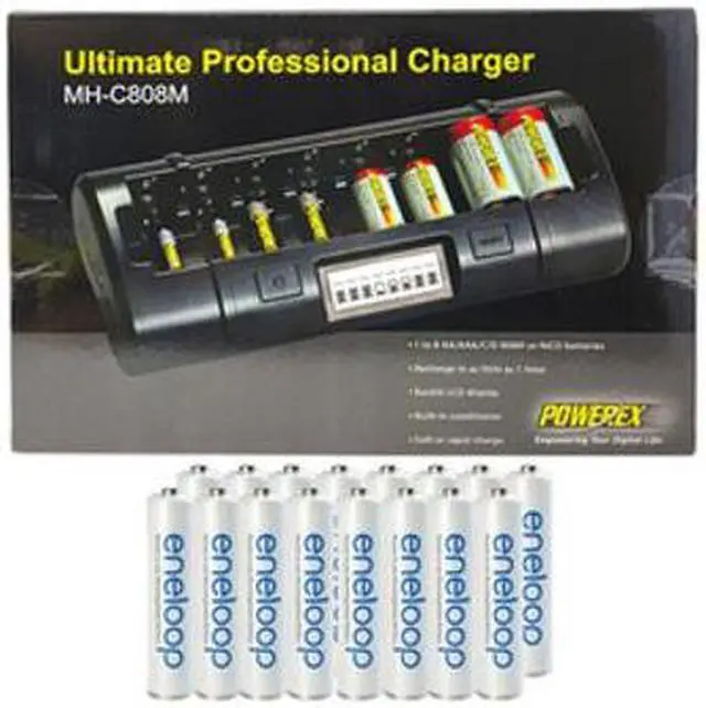 Main image of Powerex MH-C808M 8 Bay LCD Charger + 16 AAA NiMH Panasonic (Sanyo) Eneloop Rechargeable Batteries (800 mAh)