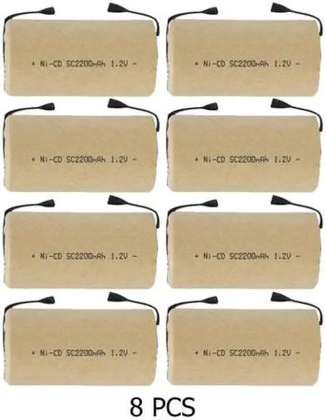 Main image of 8-Pack Sub C 2200 mAh NiCd Paper Wrapped Batteries with Tabs