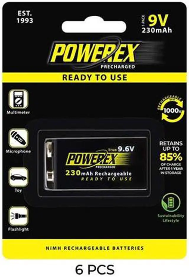 Main image of 6-Pack 9.6 Volt Powerex NiMH Rechargeable Batteries (230mAh)
