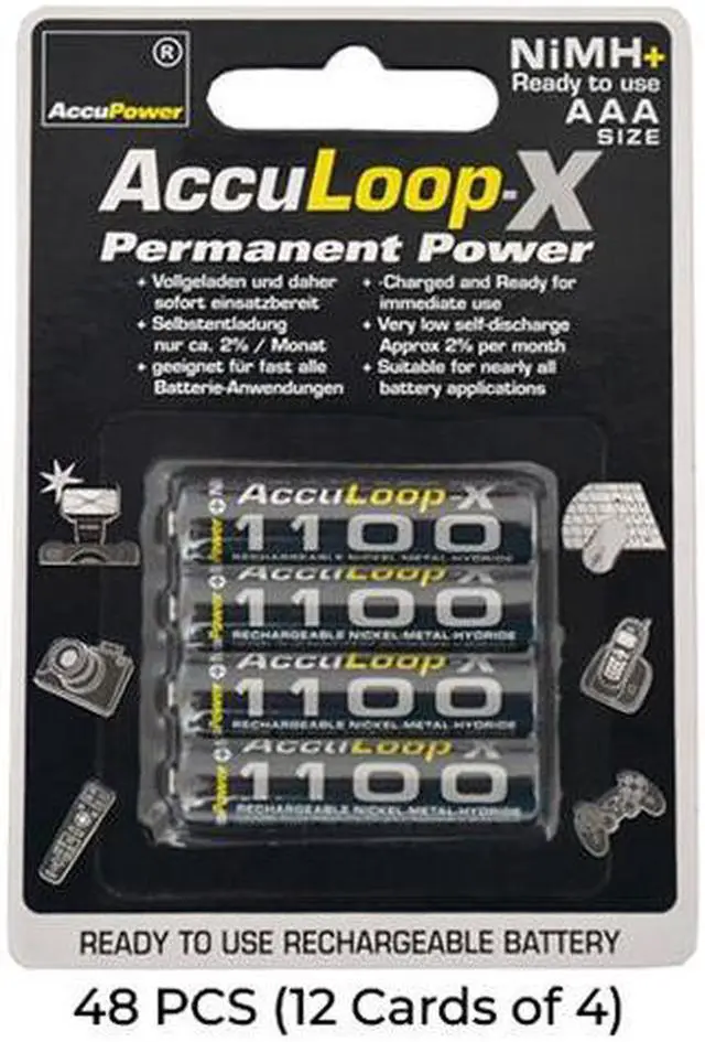 Main image of 48-Pack AAA AccuPower AccuLoop-X 1100 mAh NiMH Batteries (12 Cards of 4)