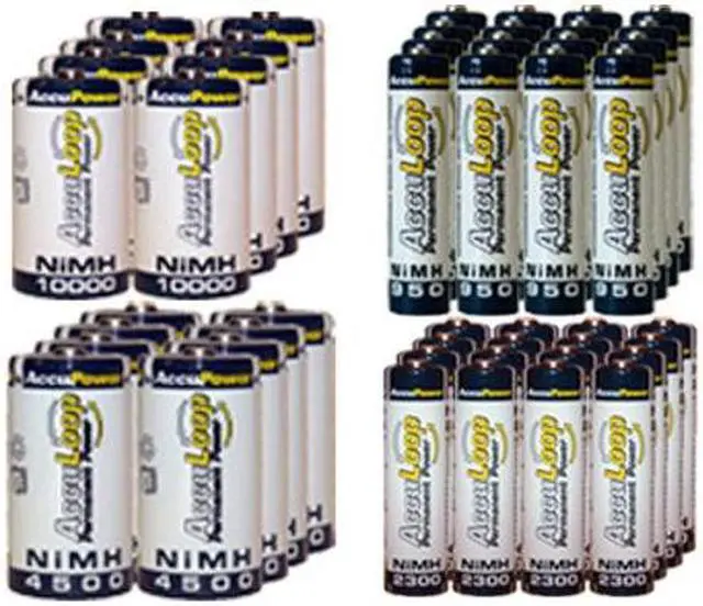 Main image of 16 AA (2600 mAh) + 16 AAA (1100 mAh) + 8 C (4500 mAh) + 8 D (10000 mAh) NiMH AccuLoop Batteries