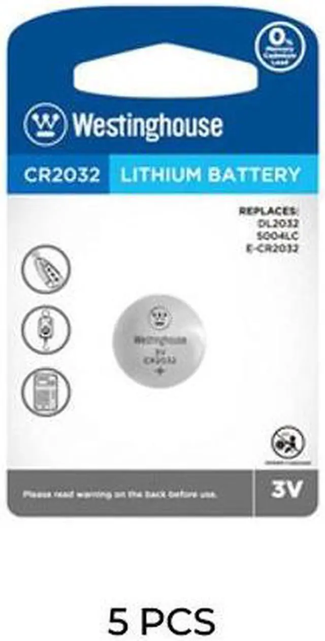 Main image of 5-Pack CR2032 Westinghouse 3 Volt Lithium Coin Cell Batteries