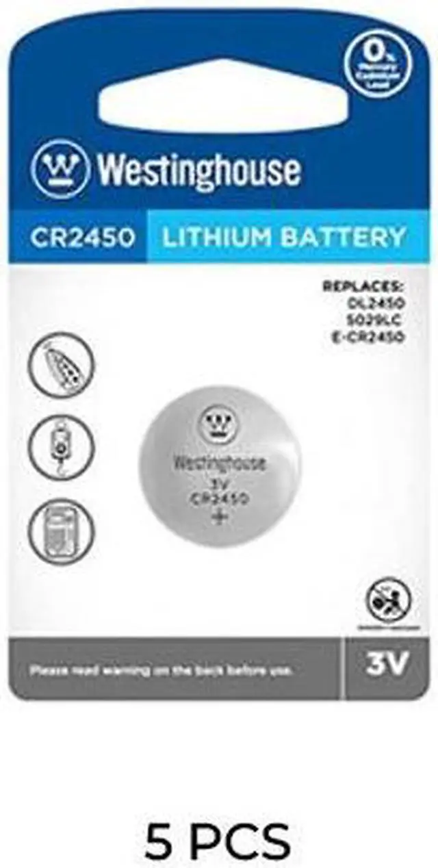 Main image of 5-Pack CR2450 Westinghouse 3 Volt Lithium Coin Cell Batteries