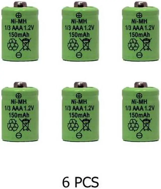 Main image of 6-Pack 1/3 AAA 150 mAh Button Top NiMH Batteries for Solar Lights