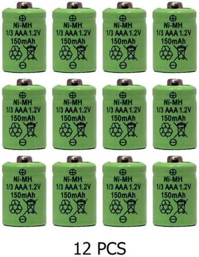 Main image of 12-Pack 1/3 AAA 150 mAh Button Top NiMH Batteries for Solar Lights