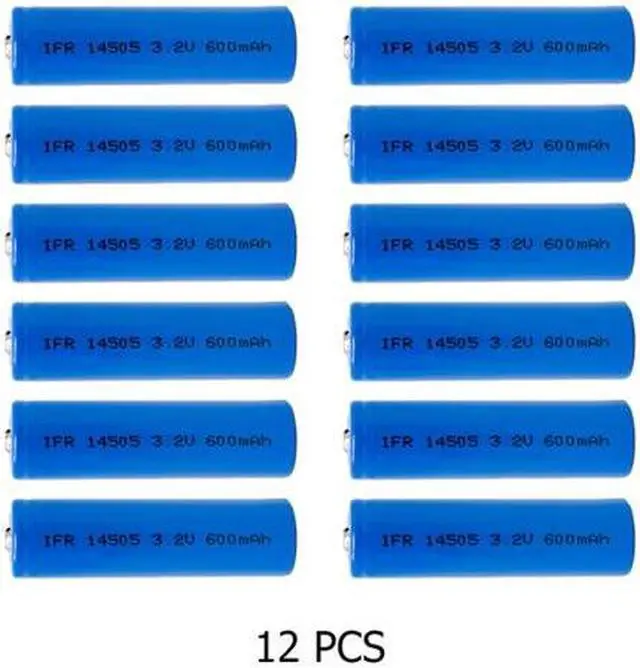 Main image of 12-Pack AA 3.2 Volt 600 mAh LiFePO4 14500 Batteries