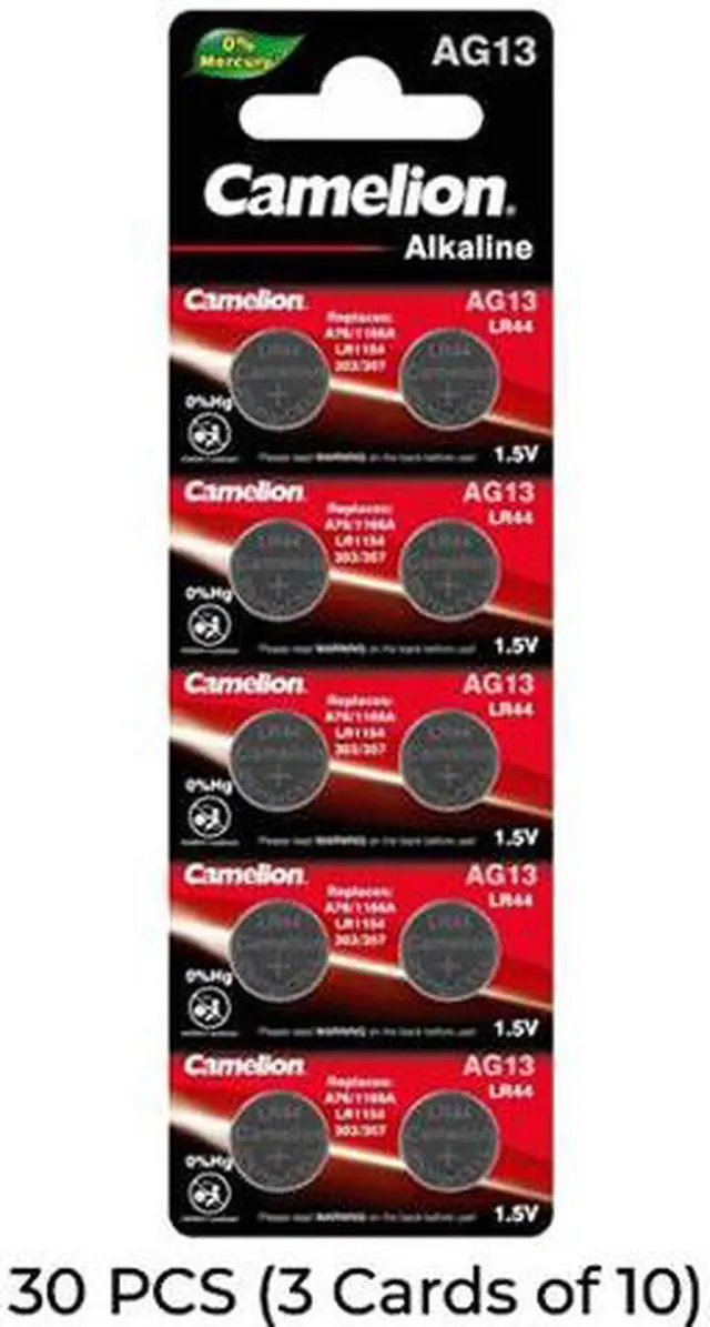 Main image of 30-Pack AG13 / 303 / 357 / LR44 Button Batteries (3 Cards of 10)
