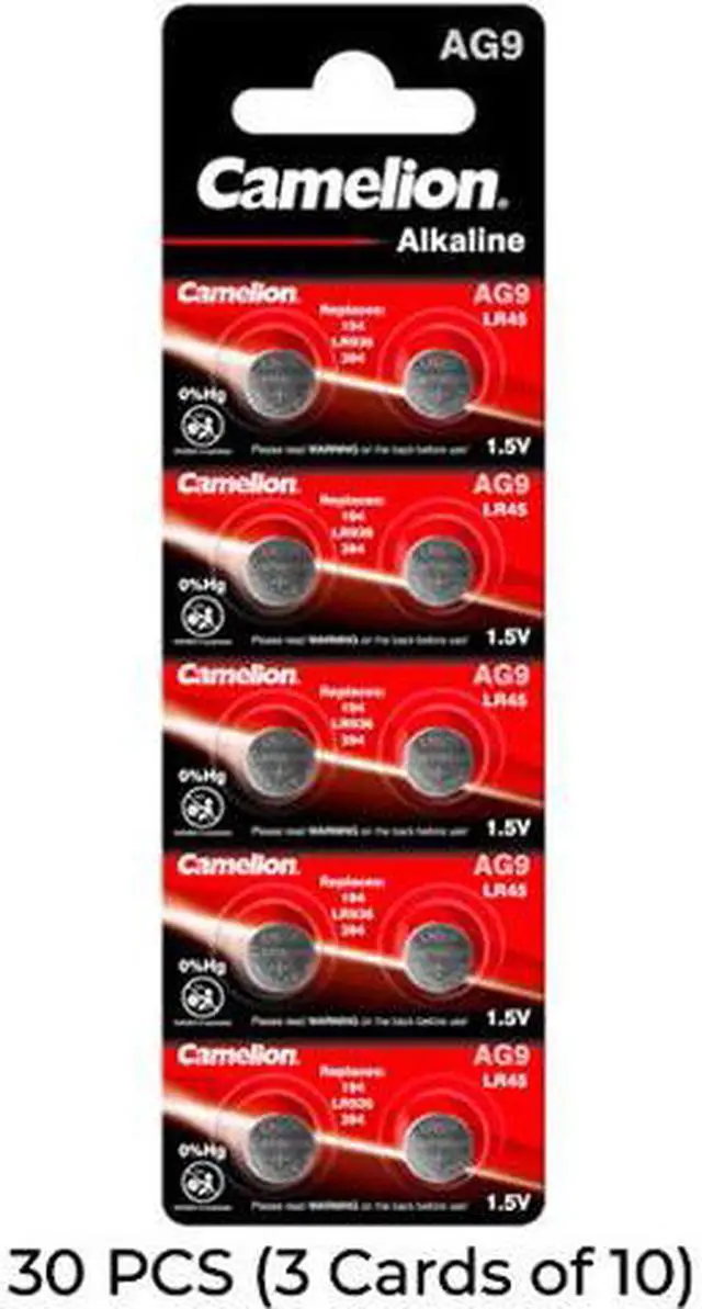 Main image of 30-Pack AG9 / 394 / LR936 Button Batteries (3 Cards of 10)