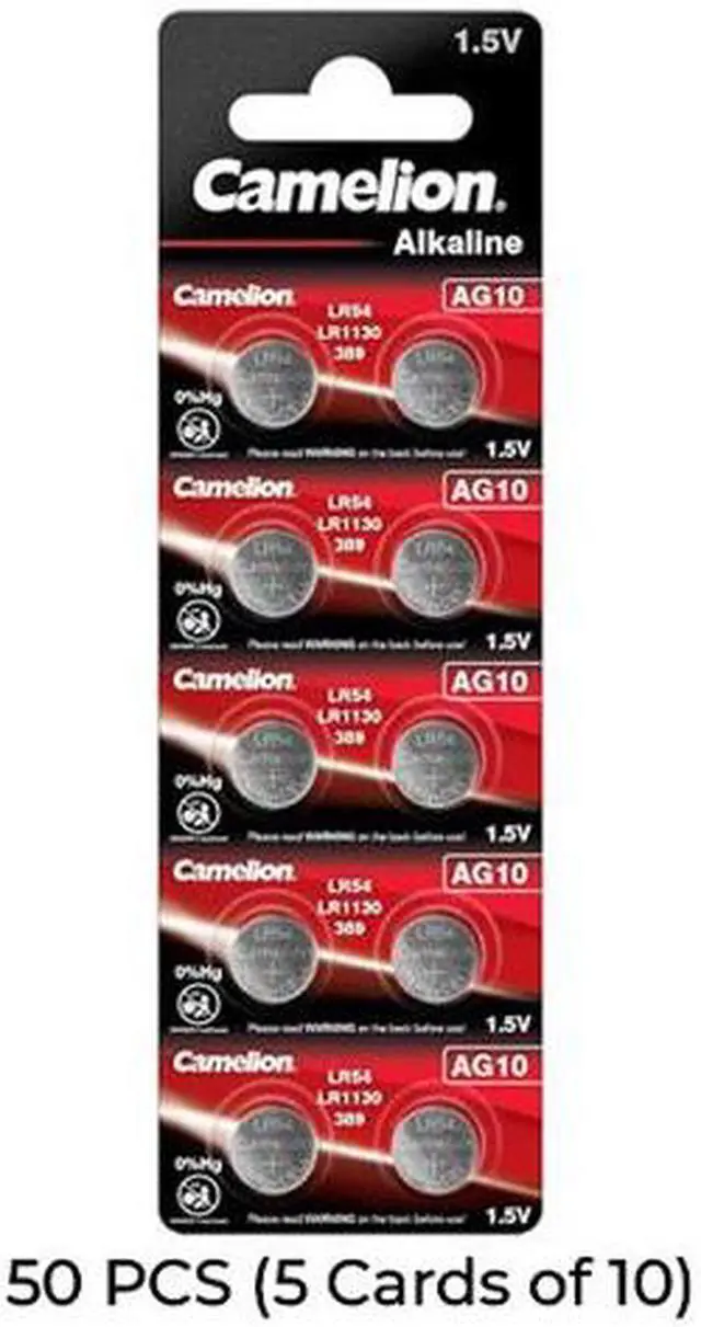 Main image of 50-Pack AG10 / 389 / 390 / LR54 Button Batteries (5 Cards of 10)