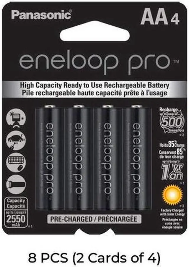 Main image of 8-Pack AA NiMH Panasonic Eneloop Pro Rechargeable Batteries (2 Cards of 4)