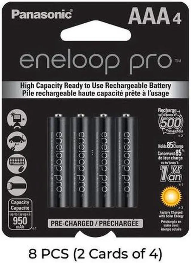 Main image of 8-Pack AAA NiMH Panasonic Eneloop Pro Rechargeable Batteries (2 Cards of 4)