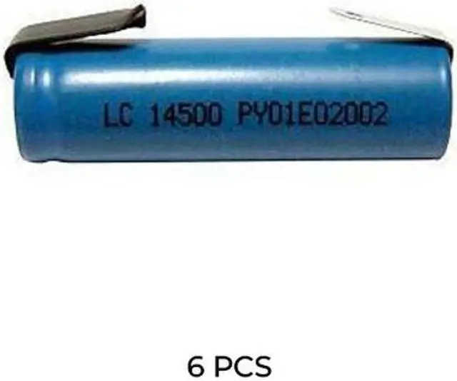 Main image of 6-Pack AA 3.7 Volt Lithium Ion 14500 Batteries with Tabs (750 mAh)