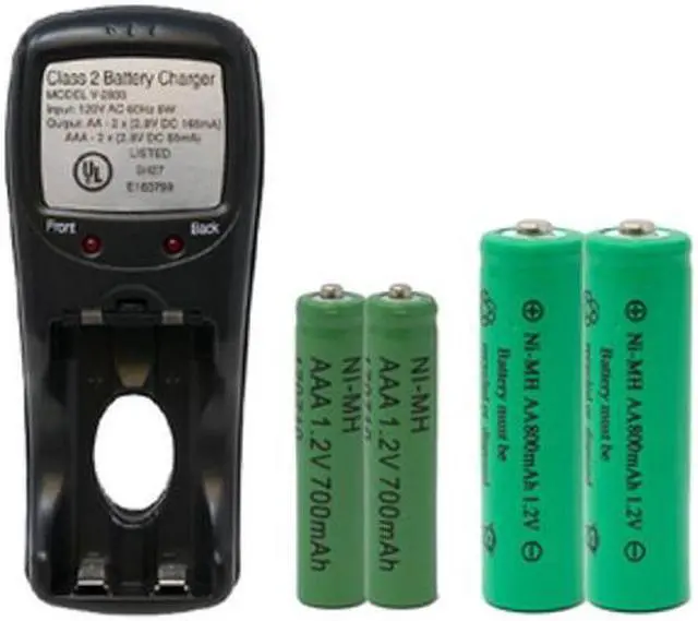 Main image of V-2833 AA & AAA Battery Charger + 2 AAA (700 mAh) + 2 AA (800 mAh) NiMH Batteries