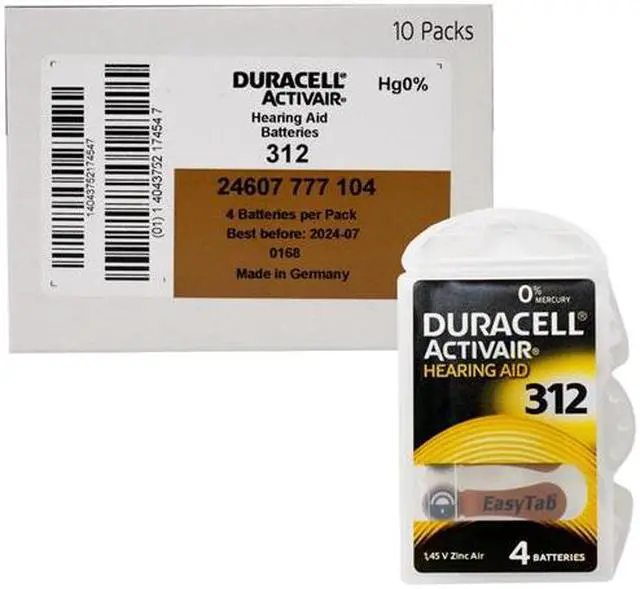 Main image of Size 312 Duracell Activair (DA312) Easy Tab Hearing Aid Batteries (40 pcs - 1 Box)