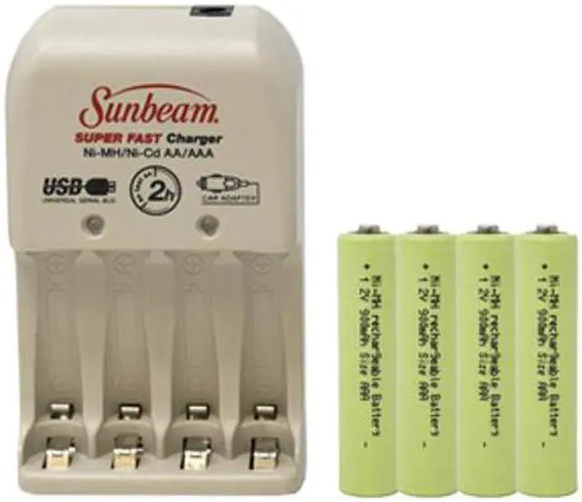 Main image of Sunbeam AA / AAA Battery Charger + 4 AAA NiMH Batteries (900 mAh)