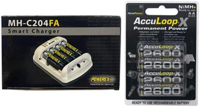 Main image of Powerex MH-C204FA AA / AAA Smart Battery Charger & 4 x AA NiMH AccuPower AccuLoop-X Rechargeable Batteries (2600 mAh)