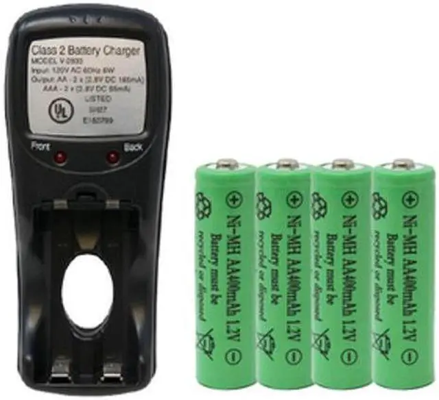 Main image of V-2833 AA & AAA Battery Charger + 4 AA (400 mAh) NiMH Batteries
