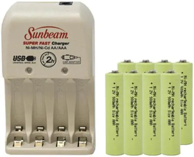 Main image of Sunbeam AA / AAA Battery Charger + 8 AAA NiMH Batteries (900 mAh)