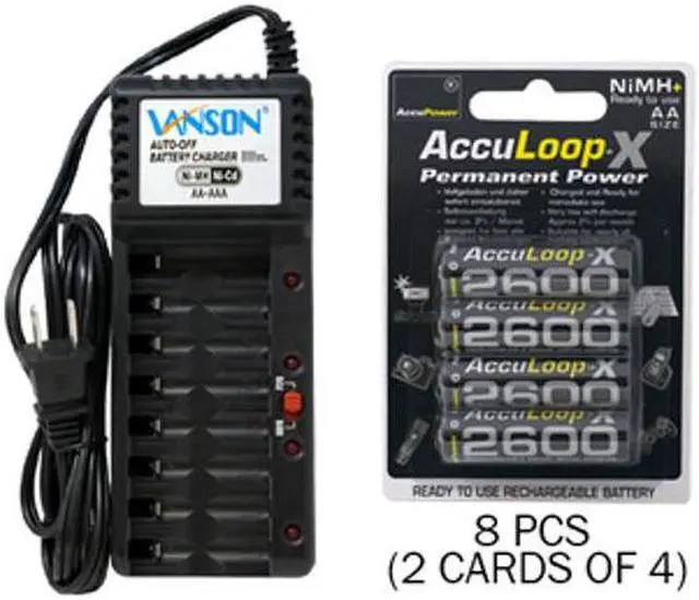 Main image of V-868 8 Bay AA & AAA Charger + 8 AA (2600 mAh) NiMH AccuPower AccuLoop-X Batteries