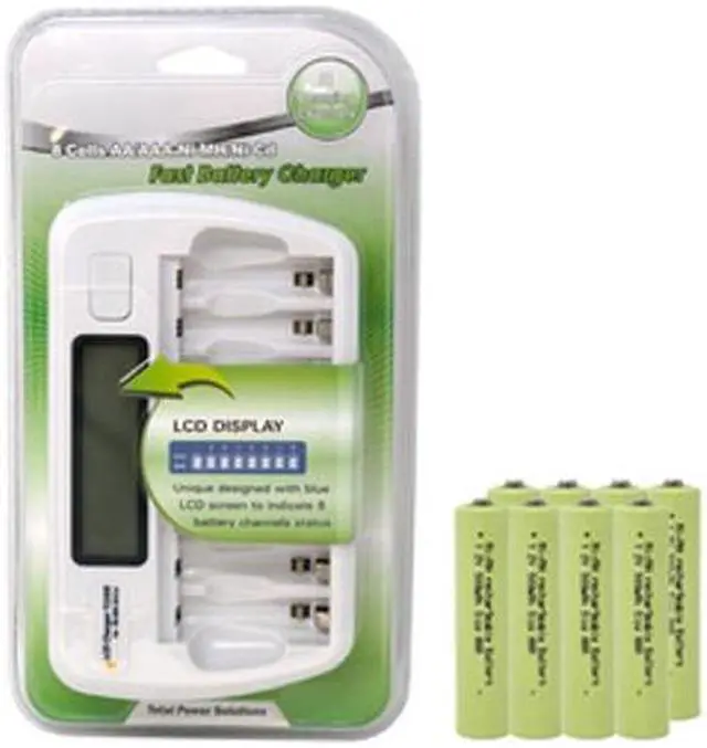 Main image of 8 Bay AA / AAA LCD Battery Charger + 8 AAA NiMH Batteries (900 mAh)