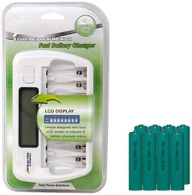 Main image of 8 Bay AA / AAA LCD Charger + 8 AAA 1200 mAh NiMH Batteries