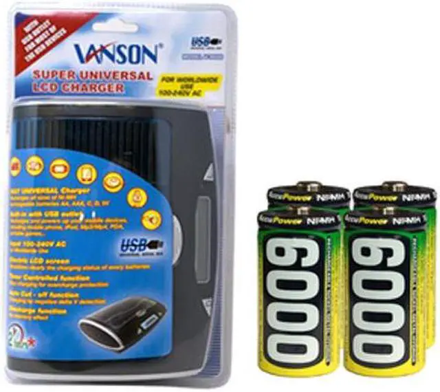 Main image of Super Universal LCD Charger + 4 C AccuPower NiMH Batteries (6000 mAh)
