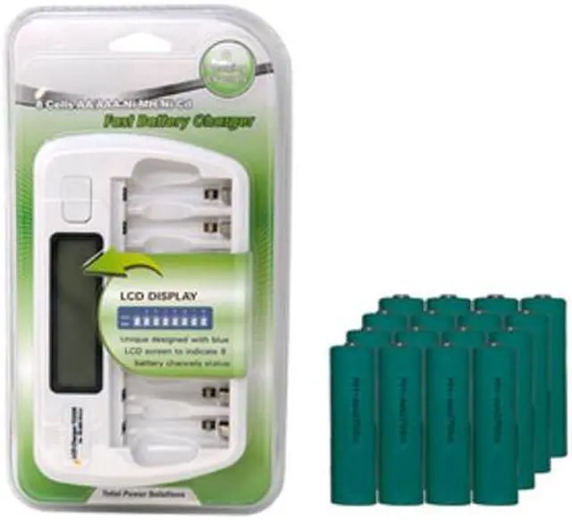 Main image of 8 Bay AA / AAA LCD Battery Charger + 16 AA NiMH Batteries (2700 mAh)