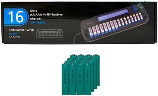 Main image of 16 Bay AA / AAA LCD Charger + 16 AAA NiMH Batteries (1200 mAh)