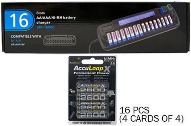 Main image of 16 Bay AA / AAA LCD Battery Charger + 16 AA AccuLoop-X NiMH Batteries (2600 mAh)