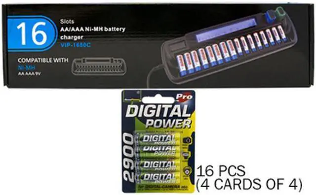 Main image of 16 Bay AA / AAA LCD Charger + 16 AA AccuPower NiMH Batteries (2900 mAh)