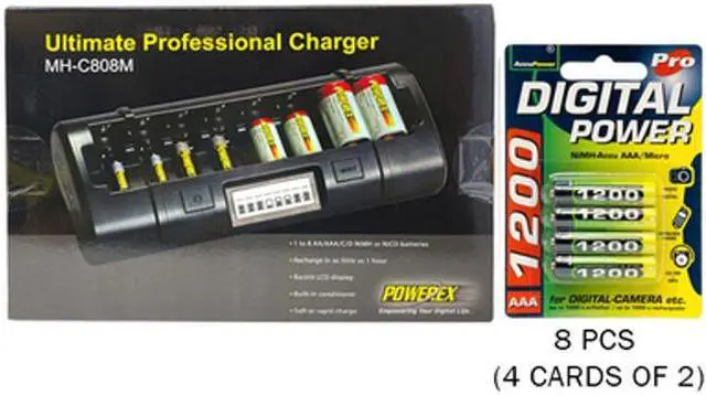 Main image of Powerex MH-C808M 8 Bay LCD Charger + 8 AAA NiMH AccuPower Micro Batteries (1200 mAh)