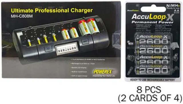 Main image of Powerex MH-C808M 8 Bay LCD Charger + 8 AA NiMH AccuPower AccuLoop-X Rechargeable Batteries (2600 mAh)