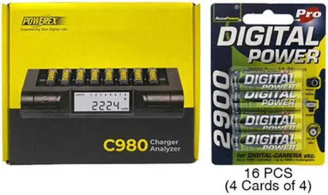 Main image of Powerex C980 Smart Charger & 16 AA NiMH AccuPower Rechargeable Batteries (2900 mAh)