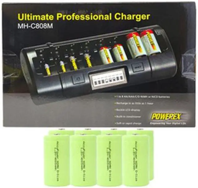 Main image of 8 Bay LCD Battery Charger + 8 D Accupower NiMH Batteries (4000 mAh)