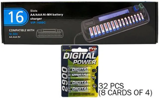 Main image of 16 Bay AA / AAA LCD Charger + 32 AA AccuPower NiMH Batteries (2900 mAh)
