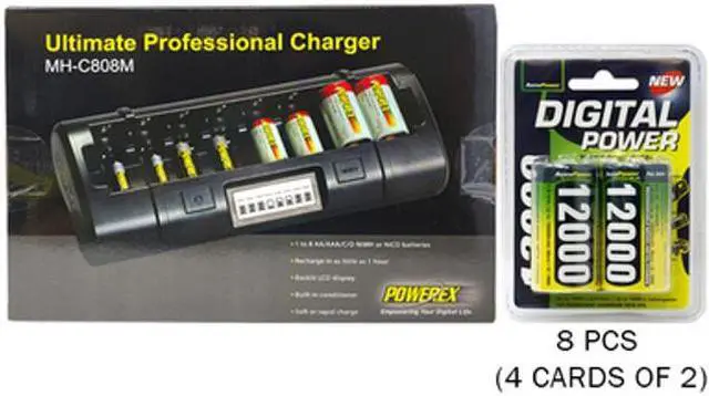 Main image of 8 Bay LCD Charger + 8 D AccuPower NiMH Batteries (12000 mAh)
