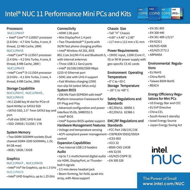 Alt view image 6 of 7 - 2022 Intel NUC 11 Performance Kit NUC11PAHi7 (4-Core i7-1165G7, 64GB RAM, 2TB SSD, Iris XE Graphics) Mini Business Gaming PC Desktop, 2 x Thunderbolt 3, Wi-Fi, IST Computers Cable, Windows 10 Pro