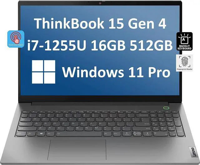 Main image of Lenovo ThinkBook 15 Gen 4 15.6" FHD Touchscreen (12th Gen Intel 10-Core i7-1255U, 16GB RAM, 512GB PCIe SSD) Full HD 1080p IPS Business Laptop, Backlit KB, Fingerprint, Thunderbolt 4, Windows 11 Pro