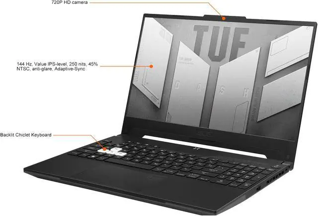Alt view image 5 of 7 - 2022 ASUS TUF Dash F15 15.6" 144Hz (Intel 10-Core i7-12650H, 32GB DDR5 RAM, 1TB PlCe SSD, Geforce RTX 3070 8GB), Thin Bezel IPS Gaming Laptop, Thunderbolt 4, RGB Backlit, WiFi 6, Windows 11 Home