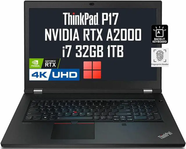 Main image of Lenovo ThinkPad P17 Gen 2 17.3" 4K UHD (Intel 8-Core i7-11800H, 32GB RAM, 1TB PCIe SSD, RTX A2000 4GB Graphics) IPS Mobile Workstation Laptop, 2 x Thunderbolt 4, Backlit KB, Fingerprint, Win 11 Pro