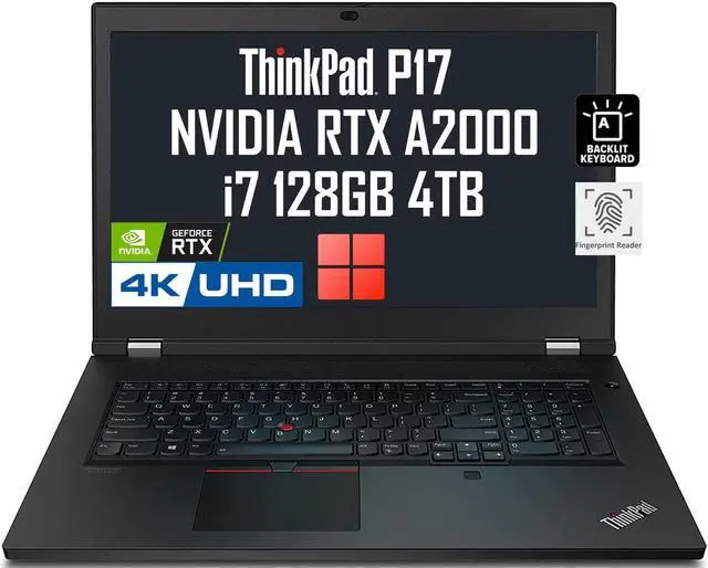 Main image of Lenovo ThinkPad P17 Gen 2 17.3" 4K UHD (Intel 8-Core i7-11800H, 128GB RAM, 4TB PCIe SSD, RTX A2000 4GB Graphics) Mobile Workstation Laptop, 2 x Thunderbolt 4, Backlit KB, Fingerprint, Win 11 Pro