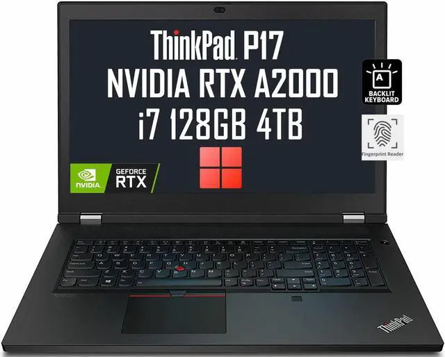 Main image of 2022 Lenovo ThinkPad P17 Gen 2 17.3" FHD (Intel 8-Core i7-11800H, 128GB RAM, 4TB PCIe SSD, RTX A2000 4GB Graphics) IPS Mobile Workstation Laptop, 2 x Thunderbolt 4, Backlit KB, Fingerprint, Win 11 Pro