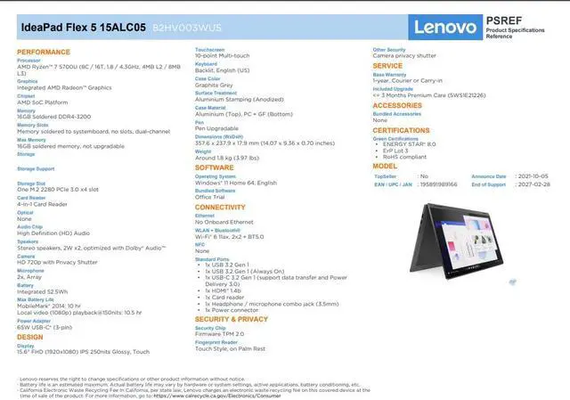 Alt view image 3 of 7 - Lenovo IdeaPad Flex 5 15.6" 2-in-1 Laptop (AMD 8-Core Ryzen 7 5700U, 16GB RAM, 512GB PCIe SSD, Webcam), FHD Convertible Laptop, Backlit, Fingerprint, Windows 11 Home + IST Pen