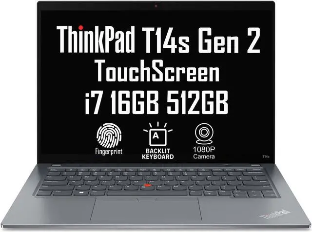 Main image of Lenovo ThinkPad T14s Gen 2 14" FHD Aluminium Touchscreen (Intel Core i7-1165G7, 16GB RAM, 512GB SSD) Business Laptop, Backlit, Fingerprint, Thunderbolt 4, 3-Year Warranty, Windows 10 Pro (20WM0080US)