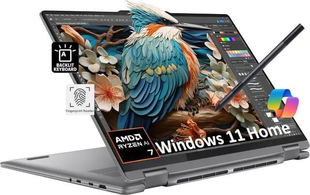 Main image of Lenovo Yoga 7 7i 2-in-1 Laptop (16" FHD+ Touchscreen, AMD Ryzen 7 8840HS (Beat i7-1355U), 16GB RAM, 1TB SSD, IST Precision Pen), AI PC, Backlit, Fingerprint, FHD IR Webcam, Win 11 Home, Arctic Grey