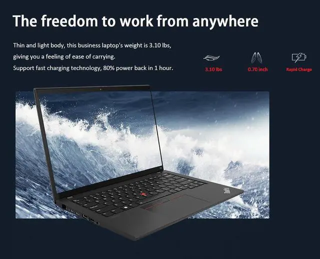 Alt view image 4 of 7 - Lenovo ThinkPad T14 Business Laptop (14" FHD+ Touchscreen, AMD Ryzen 5 PRO 6650U, 16GB RAM, 1TB SSD, 6-Core (Beat i7-1250U)), Backlit, Fingerprint, 1080p Webcam, Wi-Fi 6E, Win 11 Pro w / AI Copilot