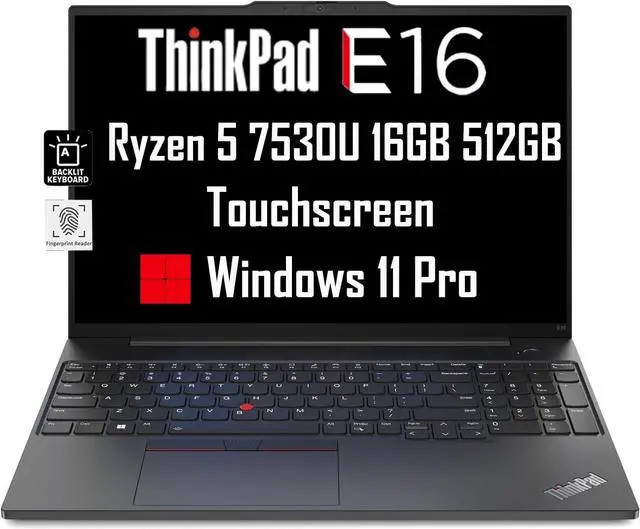 Main image of Lenovo ThinkPad E16 Business Laptop (16" FHD+ Touchscreen, AMD Ryzen 5 7530U, 16GB RAM, 512GB SSD, (8-Core Beat i7-1165G7)) Fingerprint, Backlit, FHD Webcam, WiFi 6, Ethernet, Win 11 Pro, Black