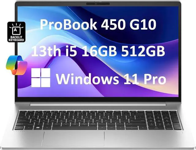 Main image of HP ProBook 450 G10 Business Laptop (15.6" FHD Anti-Glare, Intel 10-Core i5-1334U, 16GB RAM, 512GB SSD, (Beats i7-1255U)) Backlit KB, Webcam, Ethernet, Wi-Fi 6E, Win 11 Pro w/ AI Copilot, Silver