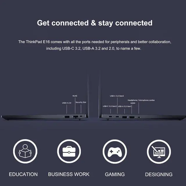 Alt view image 6 of 7 - Lenovo ThinkPad E16 Business Laptop (16" FHD+ Anti-glare, Intel 13th Gen 10-Core i7-1355U, 40GB RAM, 1TB SSD), Backlit, Fingerprint Reader, FHD Webcam, Ethernet, Wi-Fi 6, Win 11 Pro, Black